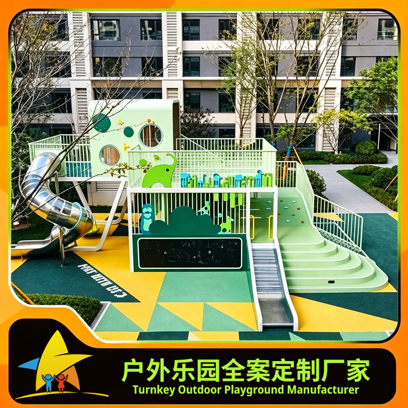 Deslizante de acero inoxidable al aire libre jardín de infantes combinación de niños escalada corredor marco taladro barril gran fábrica de instalaciones de paseos
