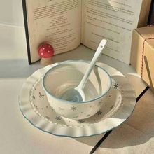 新款陶瓷餐具高颜值雪花陶瓷碗家用初雪蓝白餐具