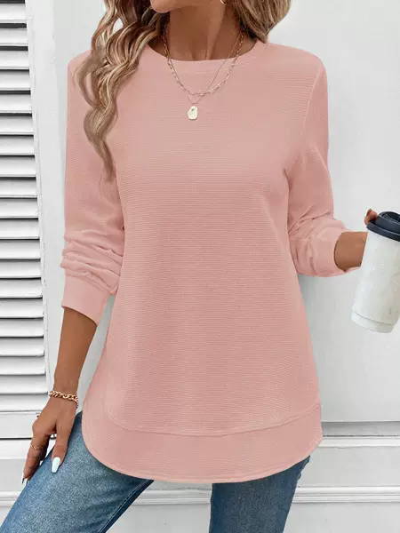 Cross-border women's clothing Amazon temu2024 autumn and winter new round neck long sleeve curved hem fashion casual