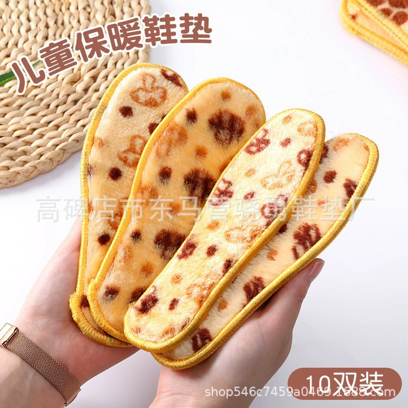 Детские теплые плюшевые стельки с мягким принтом, стельки для средних и больших детей, зимние детские стельки, производители оптом