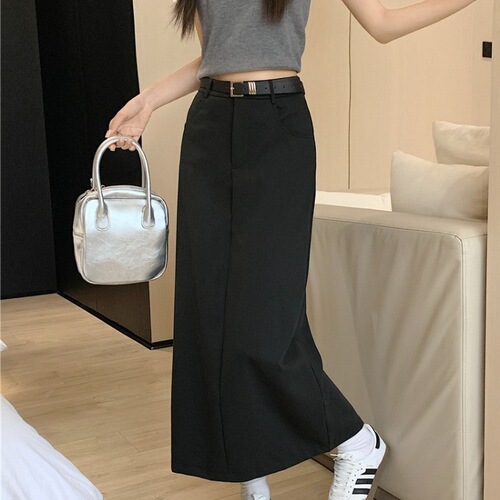 High-waisted straight package hip skirt women's 2025 summer new style, light, mature style, warm name, slimming, split a-line long dress