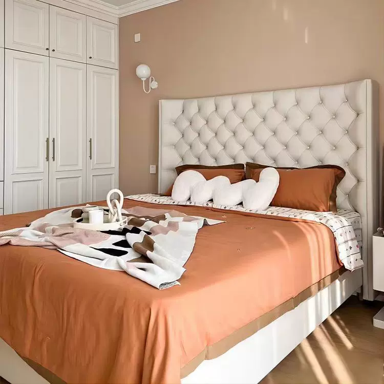 美式拉扣床高靠背双人床绒布大床出口厂家直销.m主卧公主床