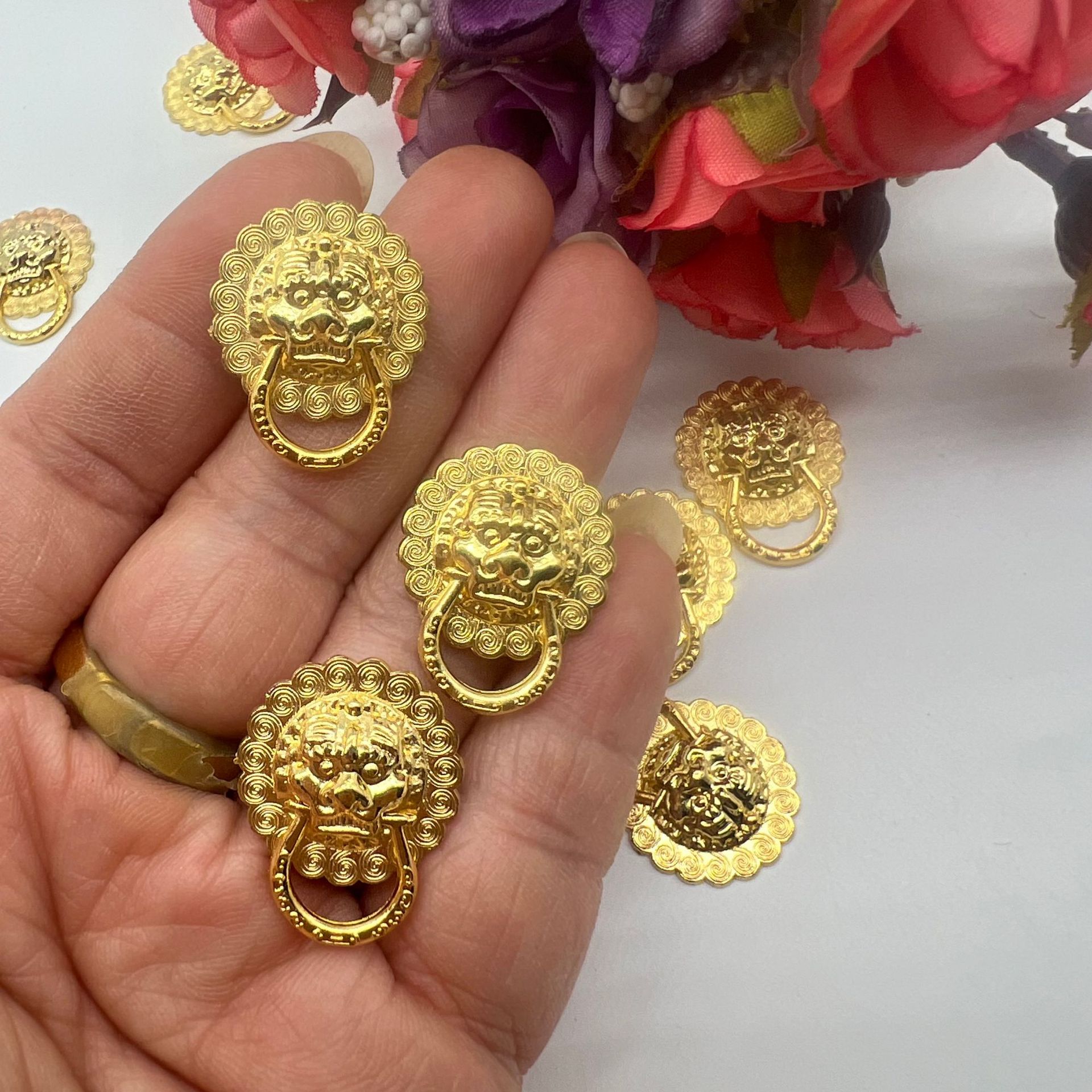 Lion Head Antique Handles Vault Silver Stall Door Nail Accessories Chinese Spring Lion Head Handles Small Pull Ring