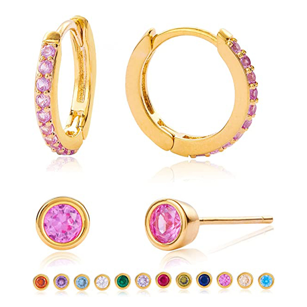 Geometric Pattern Women'S Gender Inlay Design 1 Set 925 Sterling Silver Zircon Geometric Earrings Ear Studs