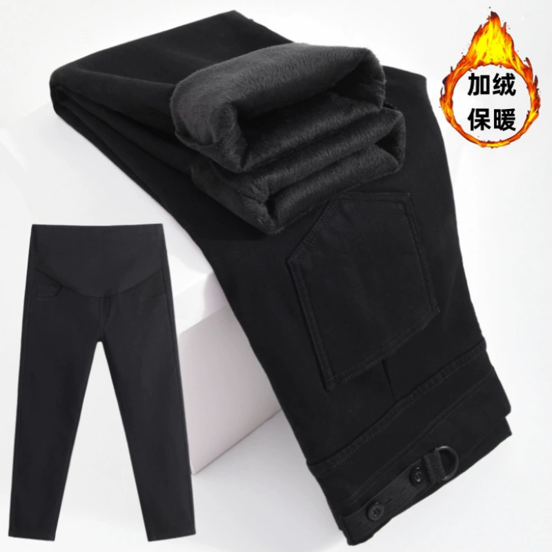 Джинсы для беременных, новые зимние повседневные брюки, свободные брюки больших размеров с толстой флисовой подкладкой, модные высокоэластичные брюки для живота