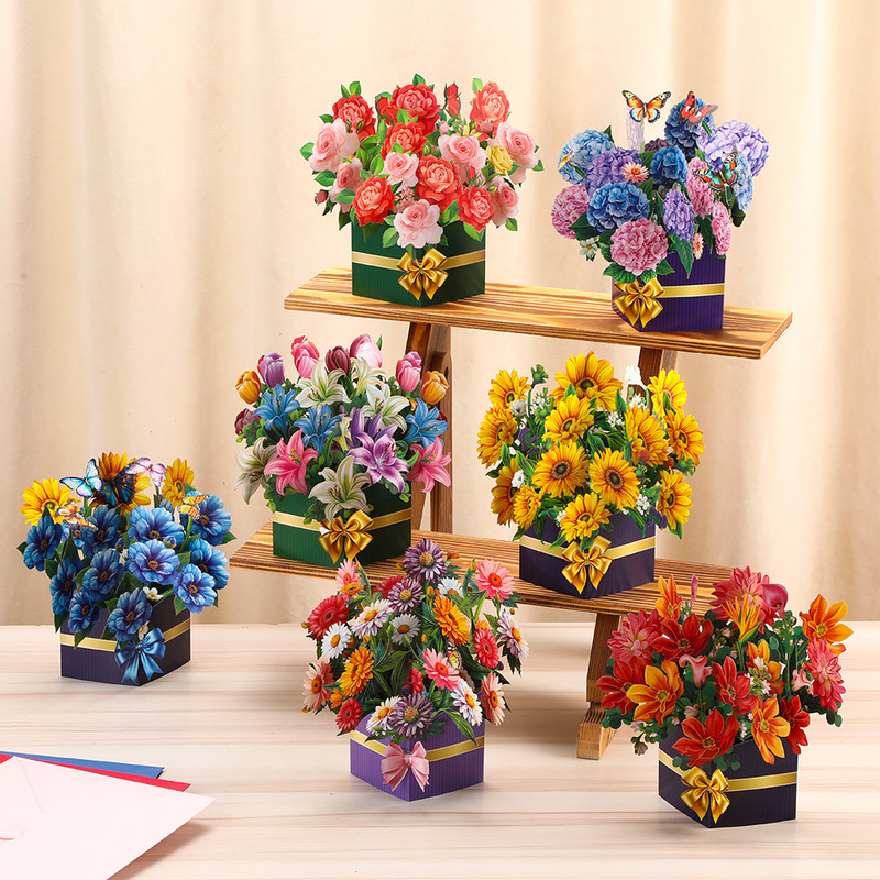 Cross-Border High-End Creative 3D Stereo Greeting Card Bouquet Ornaments Valentine's Day Teacher's Day Thanksgiving Blessing Gift Gift