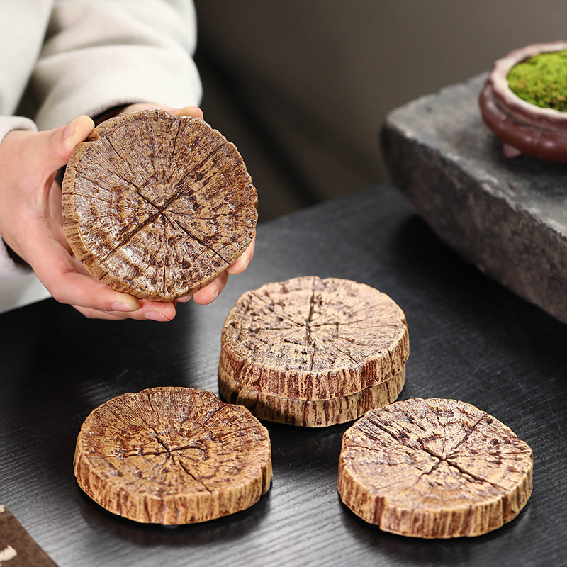 Yixing purple sand dry tea table tea pet decoration simulation tree pile wood grain vintage pot mat pot tray tea tray coaster pot holder