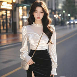 Splicing slim fit long sleeved top for women拼接修身长袖上衣