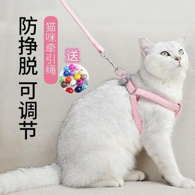 猫牵引绳猫咪外出防挣脱绳子遛绳可爱小花背心式遛狗绳宠物项圈|ru