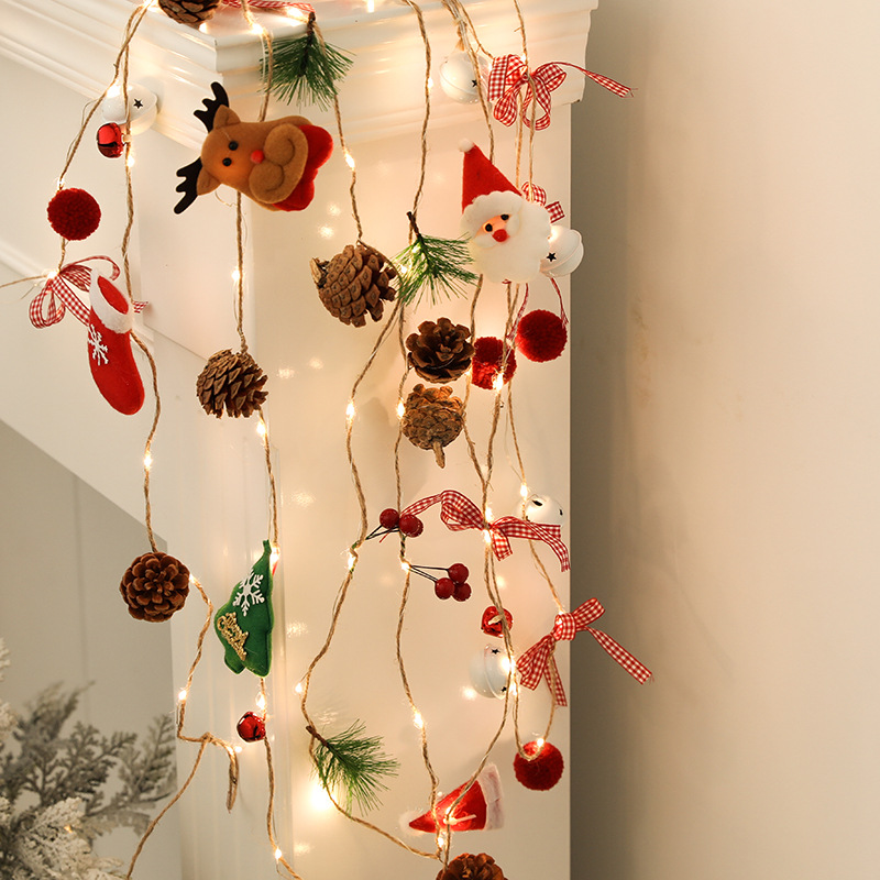 Navidad piñas frutos rojos decoración árbol de Navidad luces luces iluminación LED cadena caja de baterías decoración accesorios