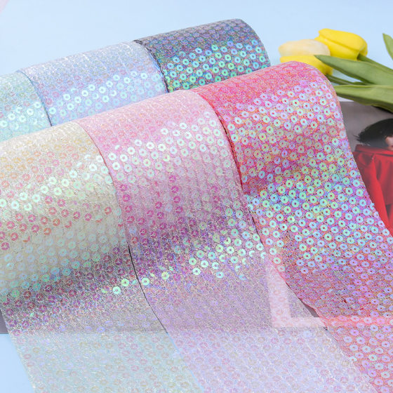 6//8/10/12cm * 9 M bubble gauze magic color sequins embroidery DIY children's hair accessories bow webbing