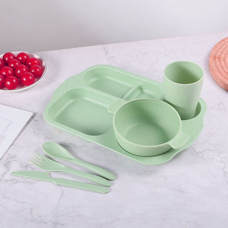Plato de comedor para niños 24 piezas set de paja de trigo jardín de infantes anti-caída taza de plato de comedor cuchillo y tenedor cuchara set