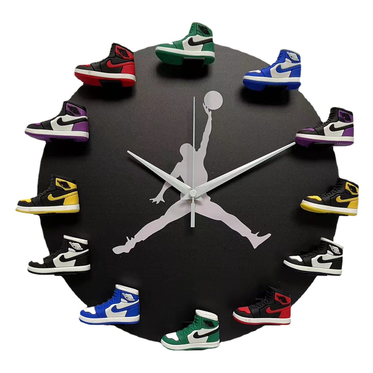En stock AJ Reloj de pared 3D tridimensional zapatos pequeños reloj montado en la pared hogar creativo reloj fábrica al por mayor entrega de una sola pieza