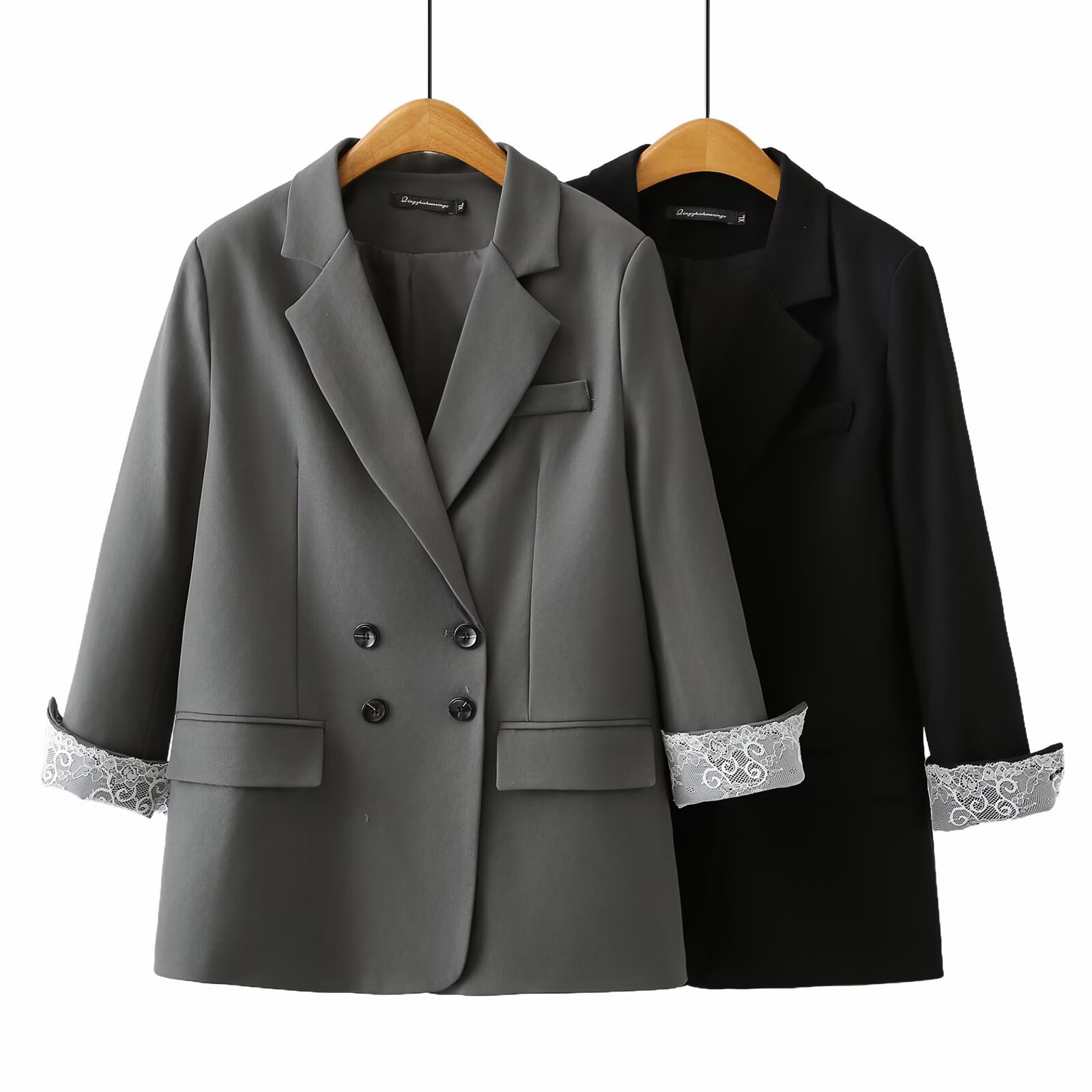 Fat mm Plus Size 2025 Autum New Women's Lace Cuff Splicing Loose Versatile Suit Jacket Z1 2515