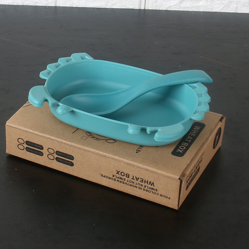 Plato Infantil con Cuchara de Paja de Trigo Resistente a Caídas para Niños y Estudiantes