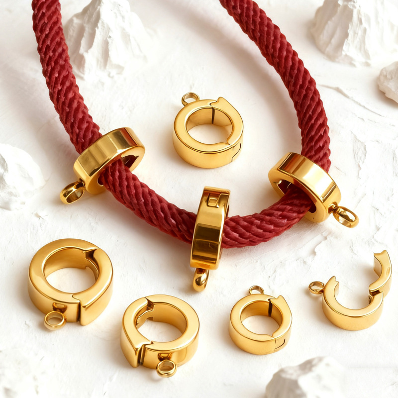 Gold Stainless Steel Open Ring Buckle Leather Rope Bracelet Necklace Connection Buckle Positioning Buckle DIY Jewelry Accessories