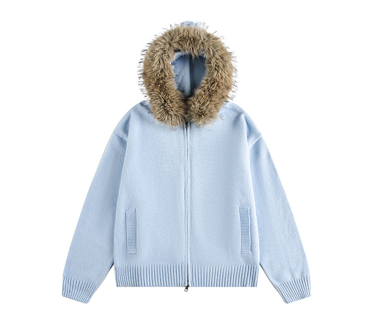 "Retro Detachable Faux Fur Collar Cardigan – Unisex Hooded Sweater Coat (Flower Gray/Black/Bluish/Apricot, S-XXL)"_viptrois.com
