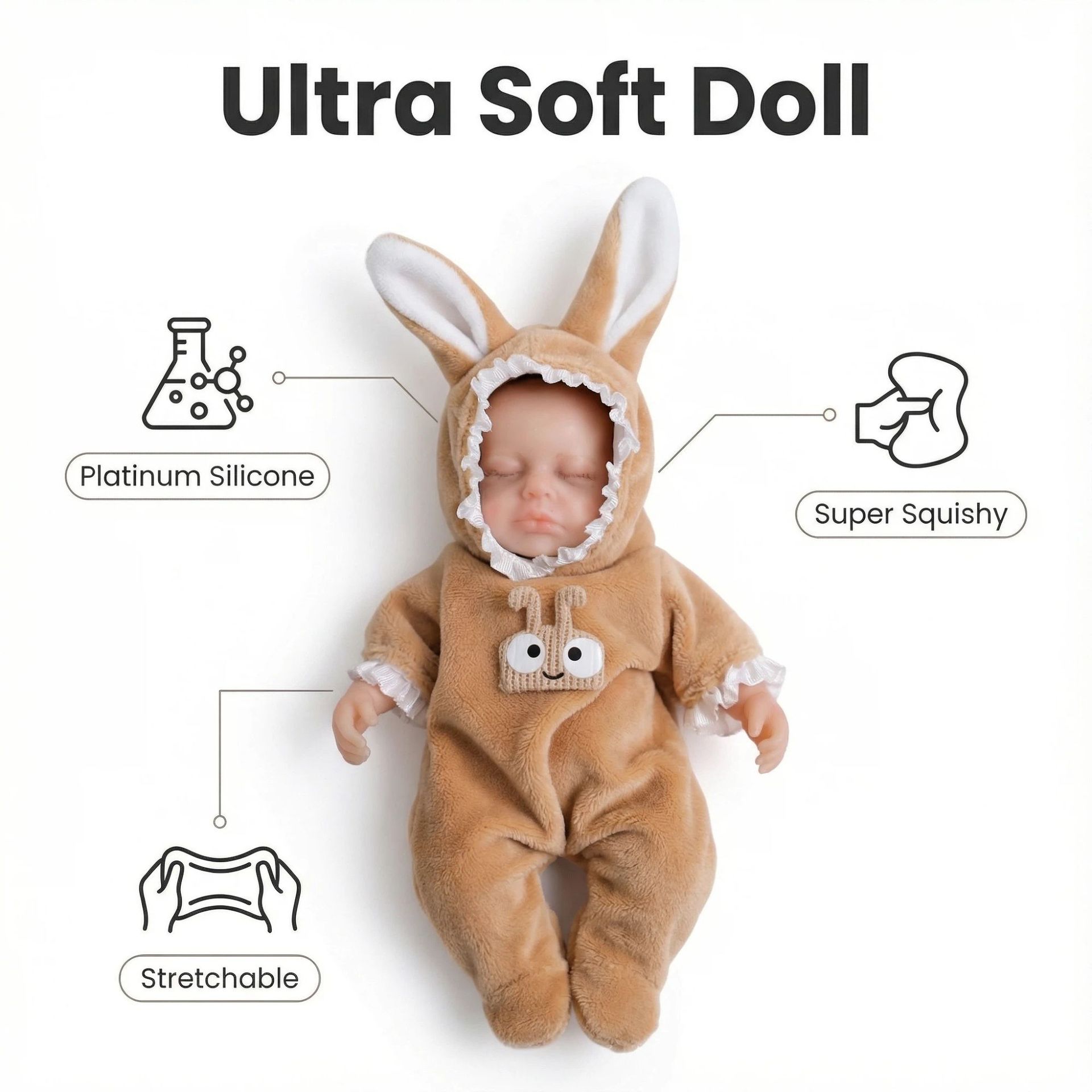 NPK15cm silicona pura orejas pequeñas sólidas muñeca de ojos abiertos Q-bala es estirable suave suministro transfronterizo