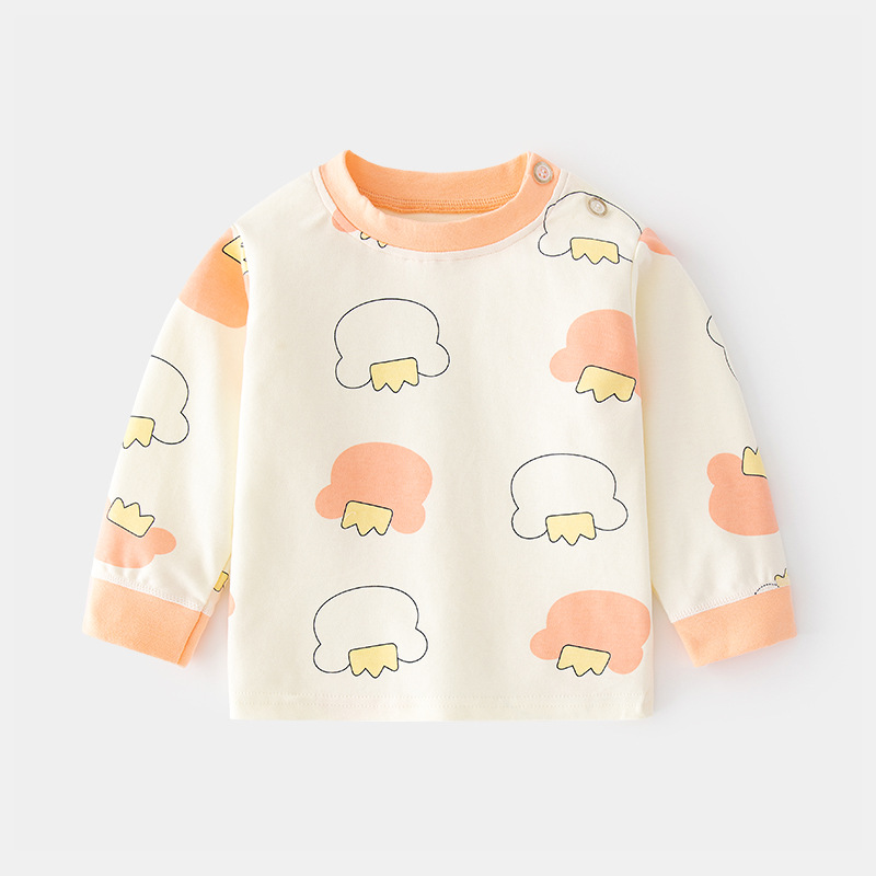 Camiseta de algodón para bebés con estampado vintage de dibujos animados y abertura en el hombro, ropa interior para primavera y otoño, mayorista