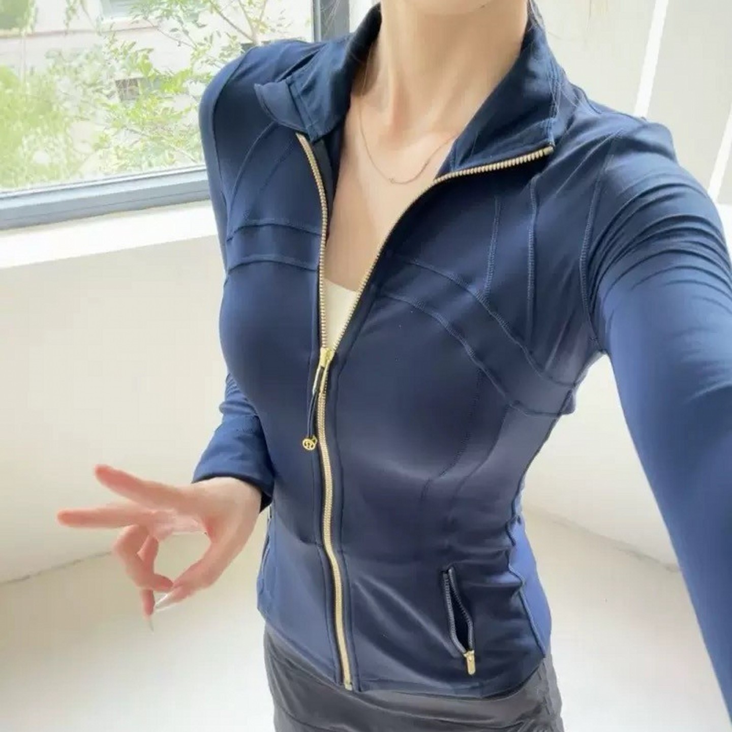 Lulu Original Label Same Style Original Gold Stand-Collar Jacket Define Yoga Coat Slim-Fit Top for Women Fitness Running