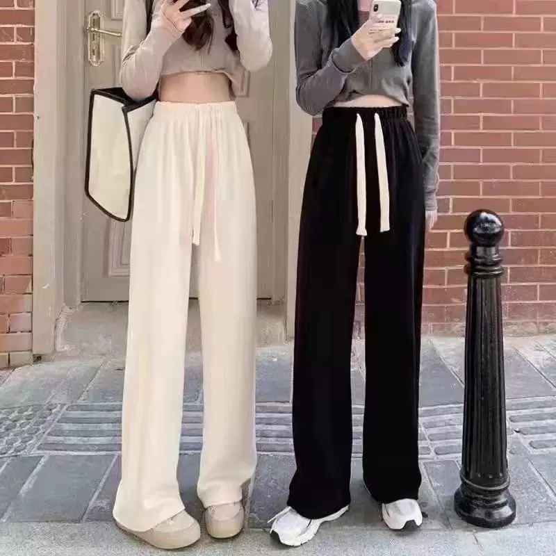 秋冬款雪尼尔加绒奶油裤女士阔腿裤条纹金丝绒抽绳腰休闲裤