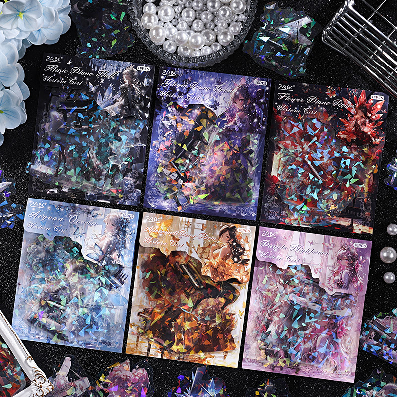 Conchas láser de niña occidental transparente impermeable pet pegatinas de cuentas de mano bolsas diy diarios de mano decoración pegatinas de papelería