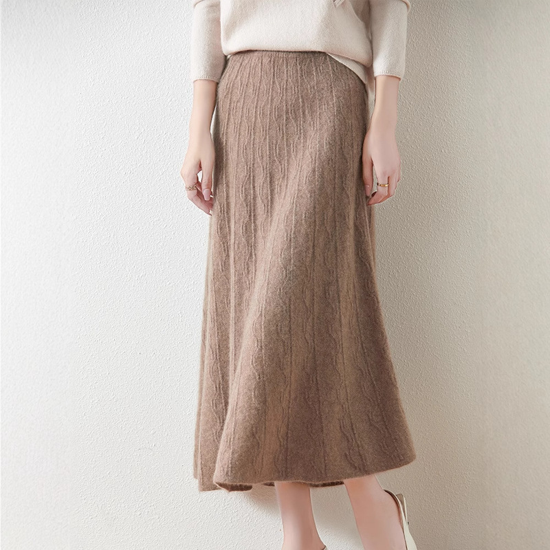 Water Pattern Skirt for Women in Autumn and Winter, Pleated Texture, Draped A-Line Skirt, Elegant and Slim Wool Skirt