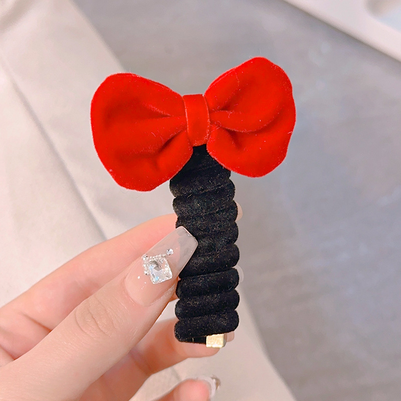 Felpa Año Nuevo accesorios para el cabello para niños línea telefónica rica banda para el cabello cuerda para el cabello Velvet Cherry Bow banda de goma banda para el cabello