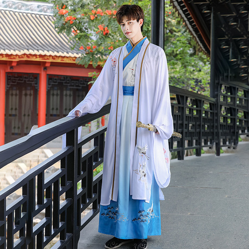 Men chinese Hanfu traditional folk costumes Han Tang Ming Dynstay prince swordman warrior stage performance robe anime drama knight cosplay gown