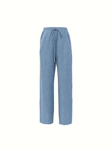 Women's Casual Printed Knot Front Elastic Waist Wide Leg