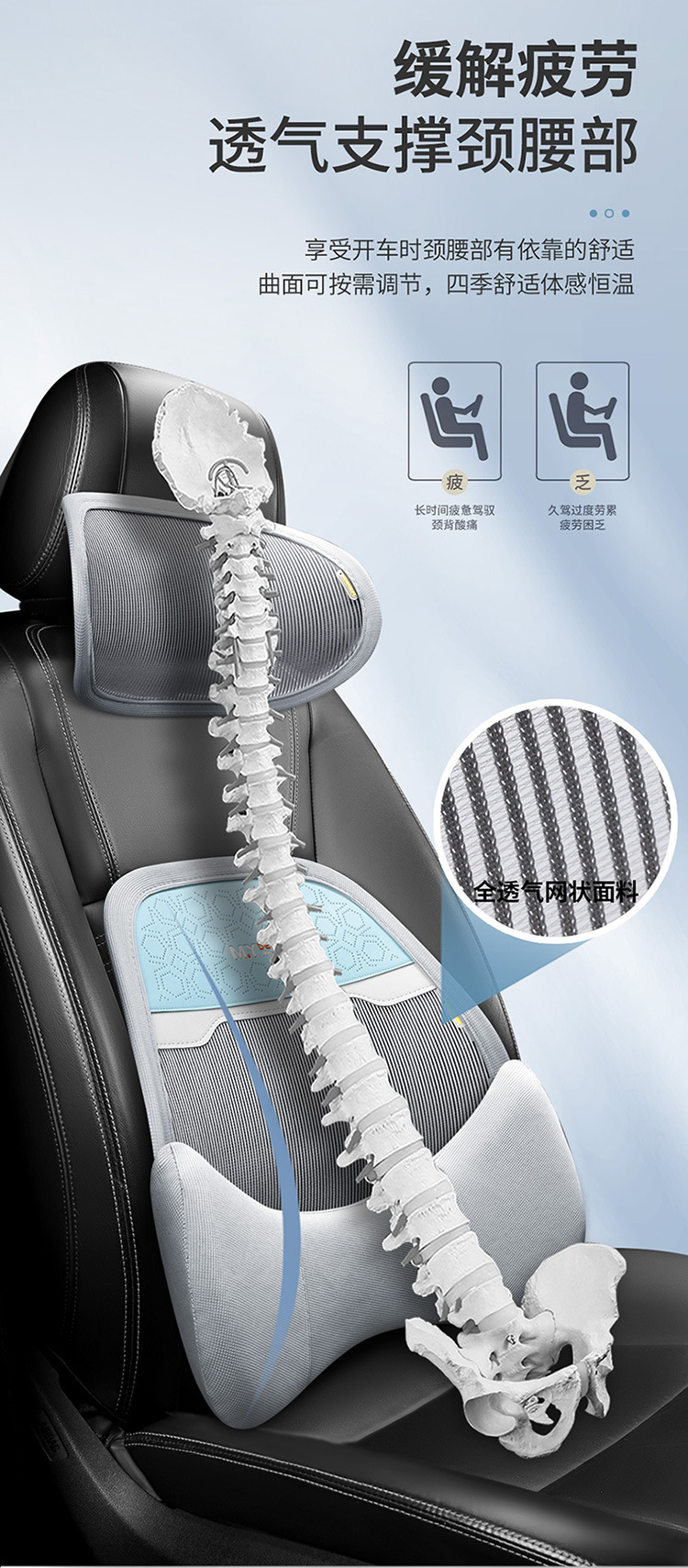Car Lumbar Support for All Seasons, Anti-Sweat Mesh Breathable Office Sedentary Lumbar Support Cushion, Car Seat Memory Foam Lumbar Support