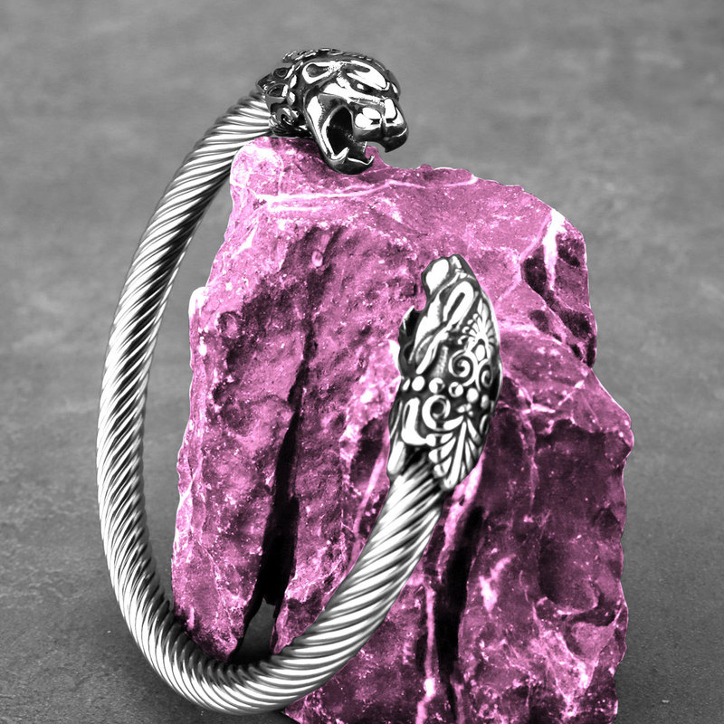 Viking pirate double dragon head open Bracelet Men's stainless steel fashion bracelet European and American style retro men's jewelry wholesale