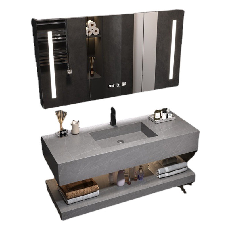 Luz de lujo Placa de roca integrada cuenca gabinete de baño combinación baño Baño lavabo mesa de lavado inteligente espejo gabinete