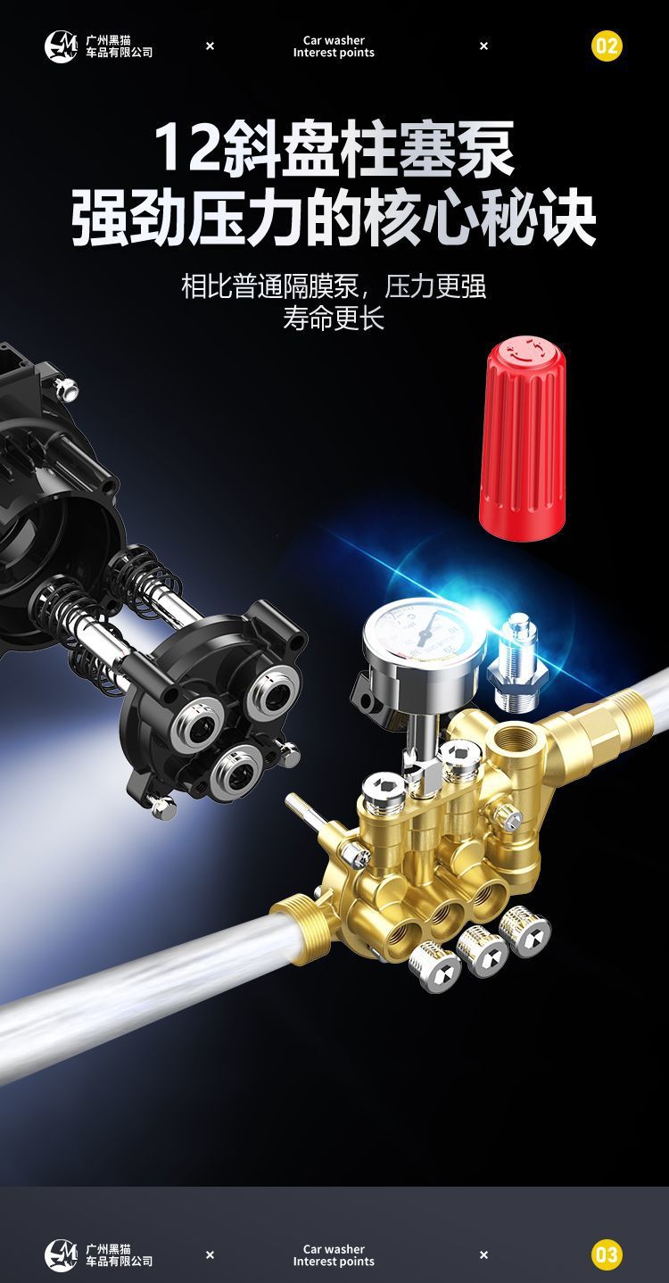 Julong Black Cat Ultra-High-Pressure Car Washing Machine 220V Household High-Power Fully Automatic Adjustable Pressure Car Washing Machine