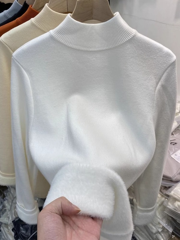 一体绒加绒加厚半高领针织衫毛衣女2025秋冬季新款内搭中领打底衫|undefined