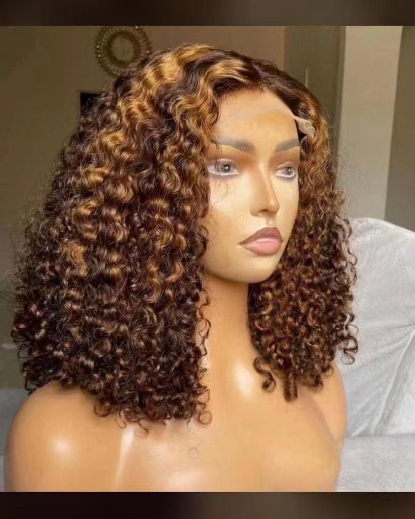 Amazon transfronterizo nuevo negro africano pequeño cabello rizado de moda frente a la pelucca de encaje toque de pelo de comercio exterior europeo y americano pelucca