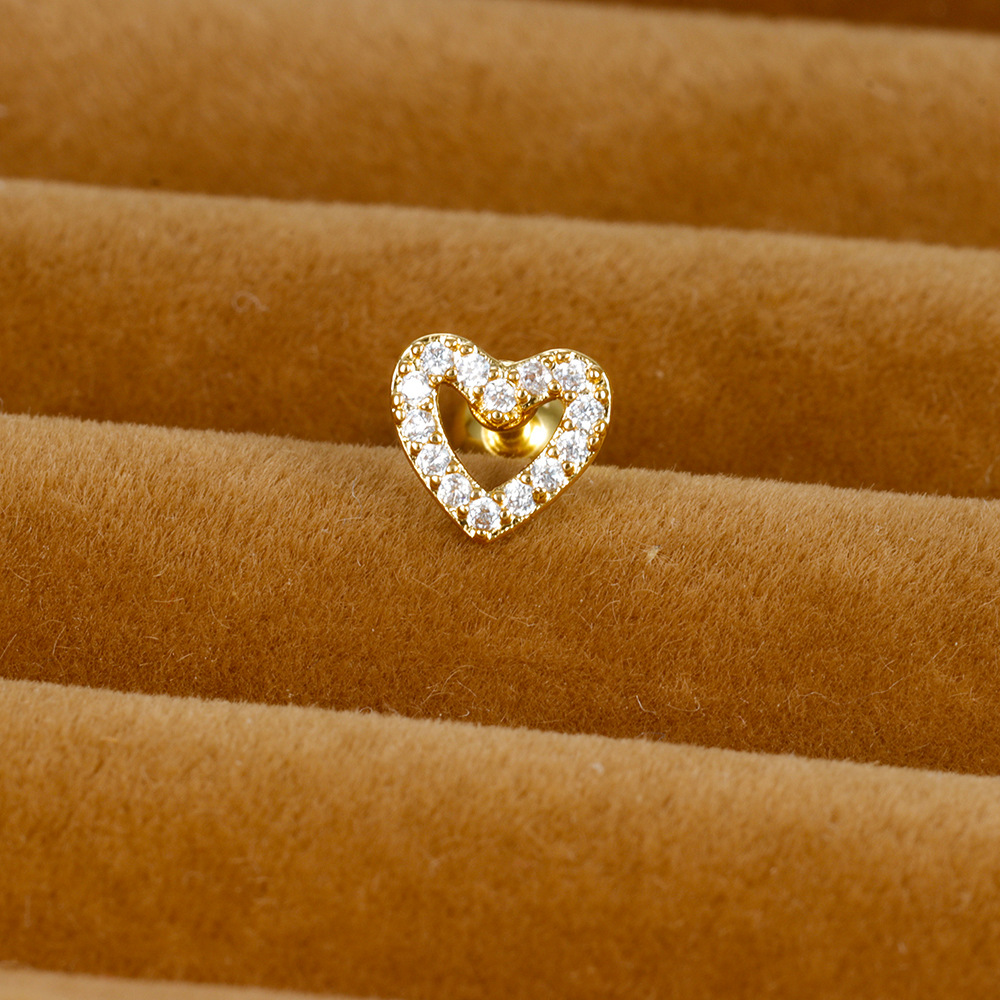 3g Weight Zircon Inlay Material Ear Studs Classification 1 Piece Quantity Daily, Street Occasion Stainless Steel Material Star, Heart Shape, Crown Pattern Women's Gender Plating, Inlay Design Simple Style Style 1 Piece Simple Style Star Heart Shape Crown Plating Inlay Stainless Steel Zircon Ear Studs 4