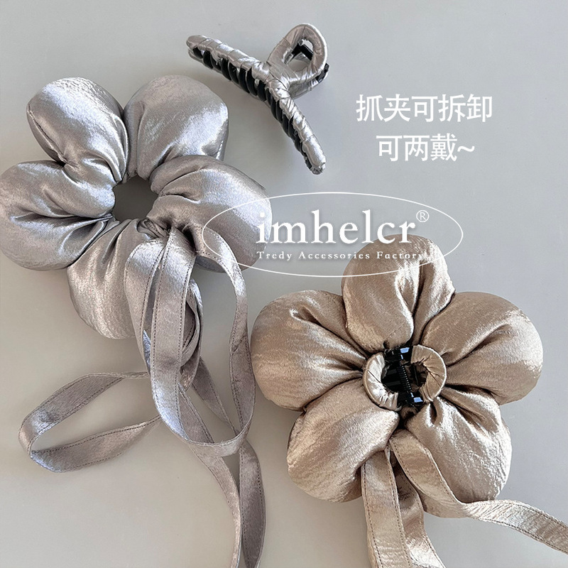 超仙充棉花朵蝴蝶结飘带抓夹~芭蕾风气质温柔半扎发鲨鱼夹新款女|undefined