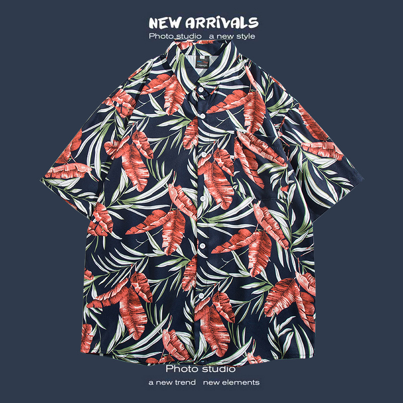 Camisa floral de manga corta Estilo de Hong Kong estilo retro de vetiver Estilo coreano moda guapo camisa de hombres y mujeres de moda y top de hadas