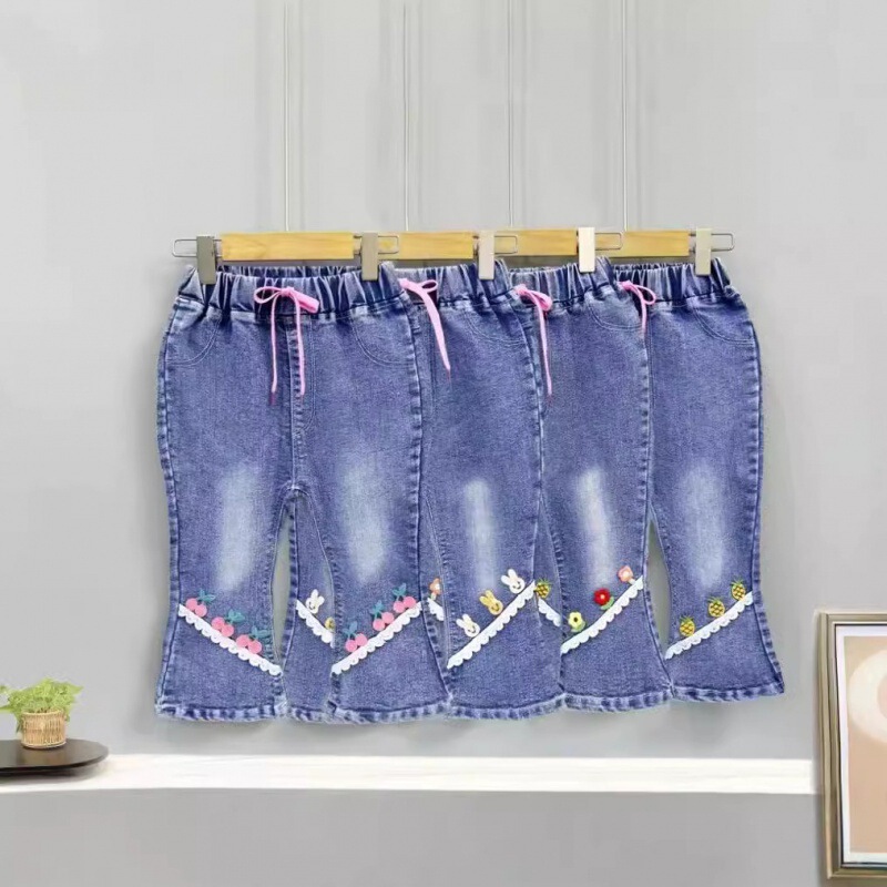 Girls' Jeans Spring and Autumn Slim-fit Micro-flared Pants Children's Thin All-match Boys' Korean-style Trousers Foreign Trade Pants