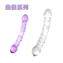 批发成人情趣用品曲径水晶玻璃双头自慰器女用肛阴按摩棒凸点颗粒