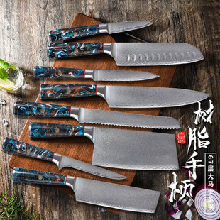 Damascus steel VG10 suit household kitchen kitchen knife Cleaver resin handle Western knife chef knife 11-piece set
