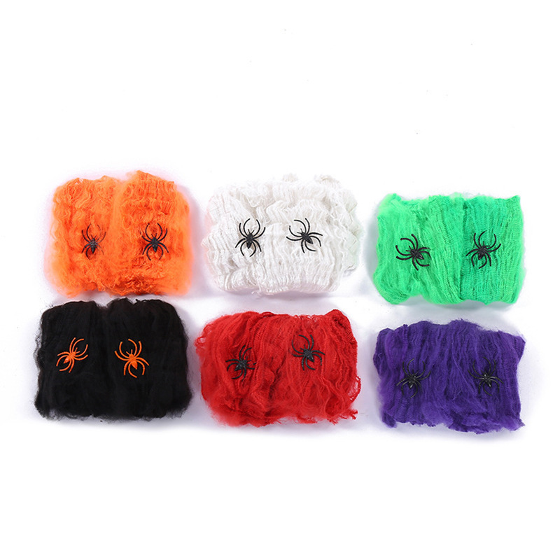 Decoración de Halloween accesorios araña telaraña algodón araña casa embrujada bar escenas de terror suministros de diseño de seda de araña transfronteriza