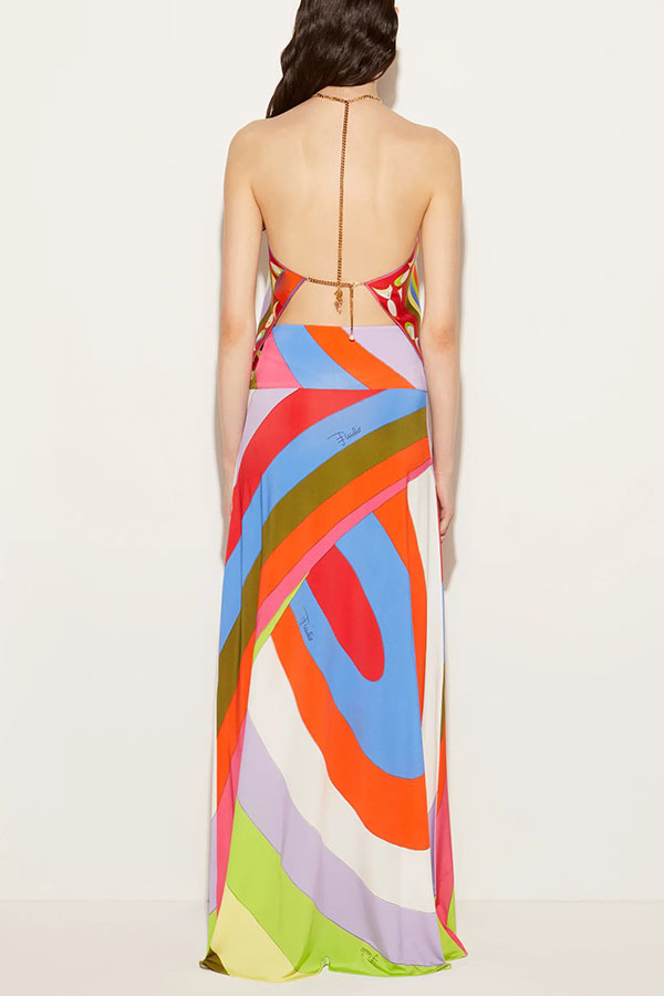 Top bandeau com decote halter em cetim estampado para mulher_voghion.com