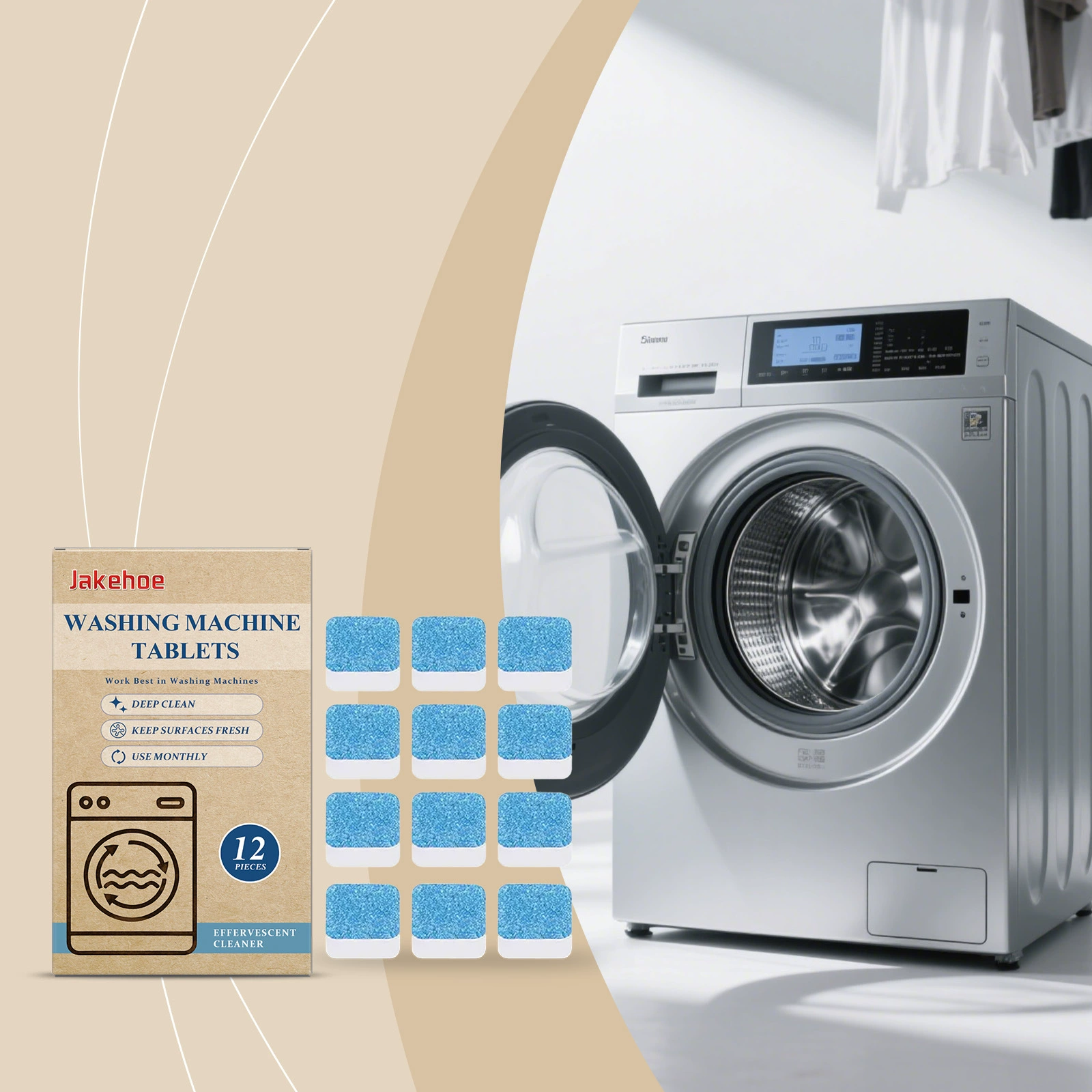 Таблетки для чистки стиральной машины JAKEHOE, ежедневная очистка бака, удаление грязи, запаха барабана, чистящие таблетки