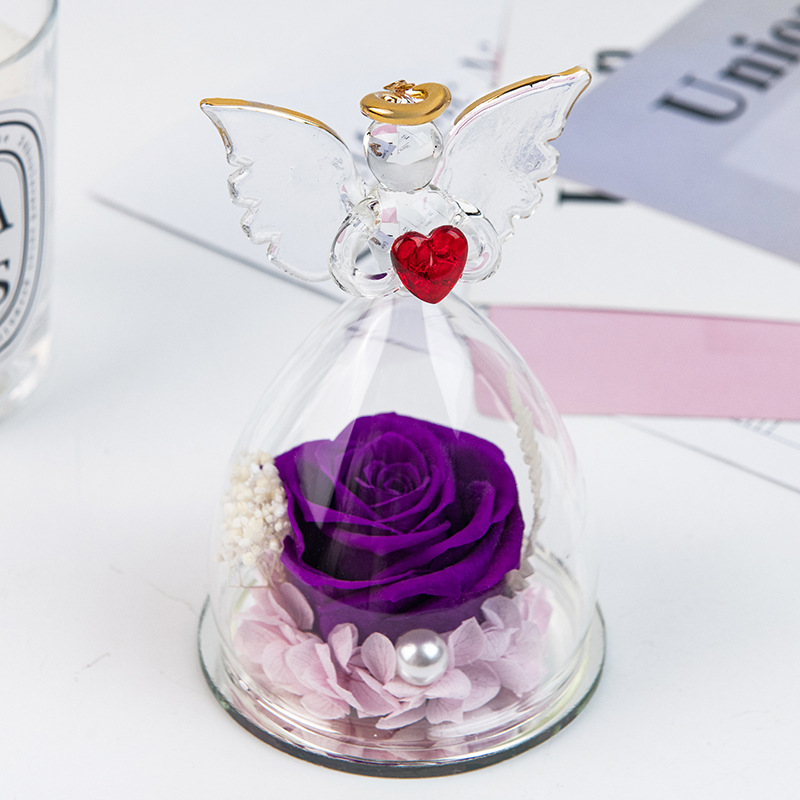 Cross-border inmortalidad rosas ángel pequeño cubierta de vidrio decoración día de San Valentín Navidad caja de regalo de cumpleaños flores reales