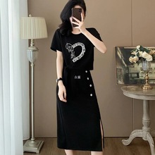 休闲连衣裙女两件套夏季2025新款时尚套装裙显瘦气质减龄开叉裙子