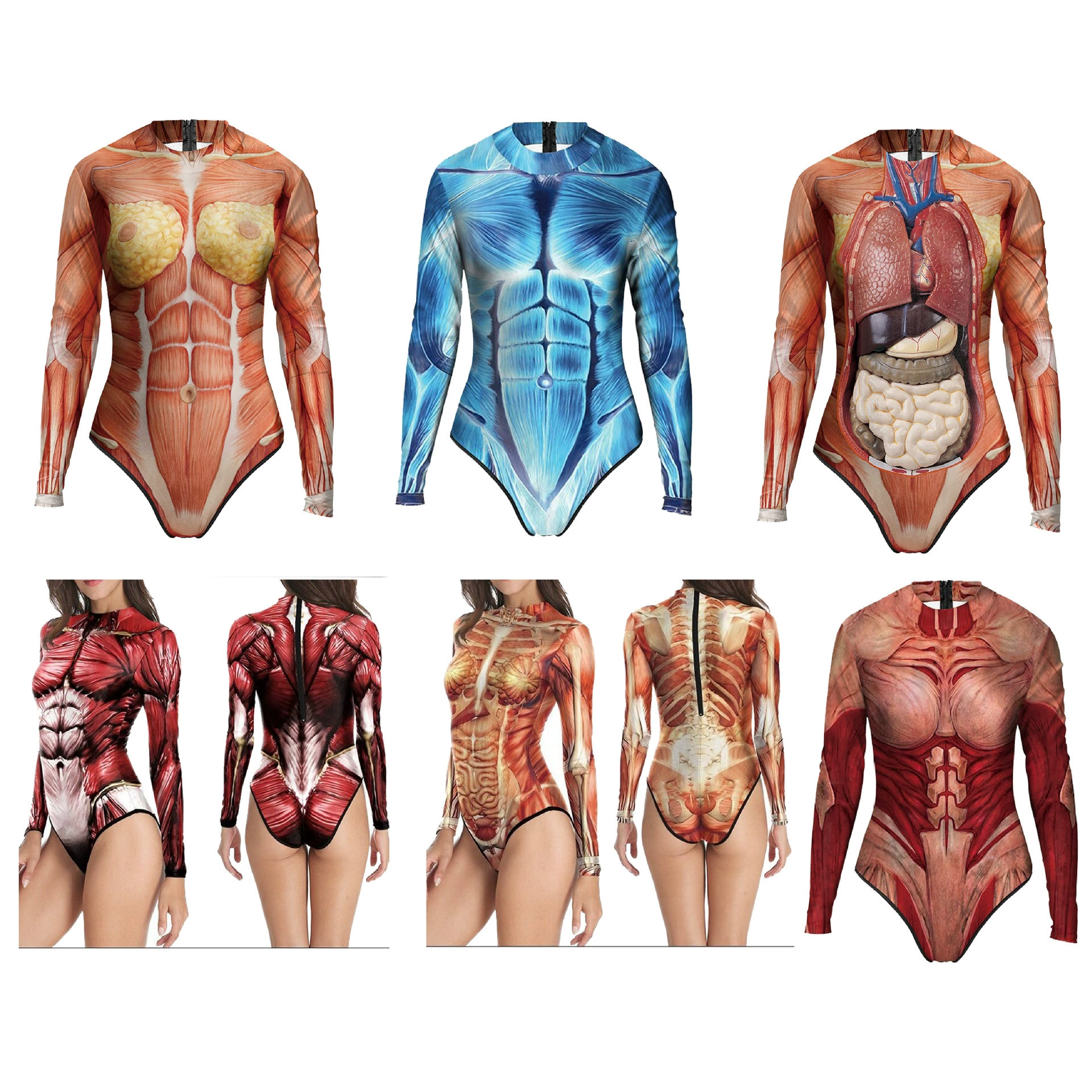 Европейская и американская трансграничная горячая распродажа новая мускулистая одежда 3D печатная цельный костюм женский цельный купальник с длинными рукавами оптом