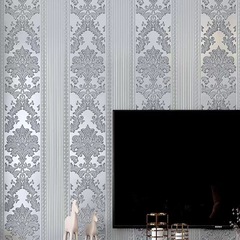 Simple European style 3D three-dimensional silver gray vertical strip non-woven wallpaper for living room and bedroom, simple and elegant wallpaper factory direct sales