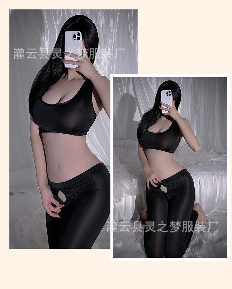 情趣内衣性感冰丝拉链开档瑜伽服情趣丝袜制服套装一件代发1152详情6